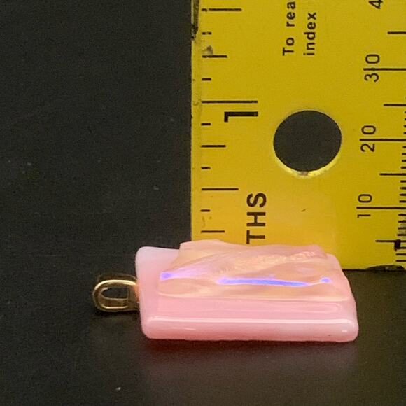 Fused Dichroic Pink Glass Iridescent Pendant - Picture 11 of 11